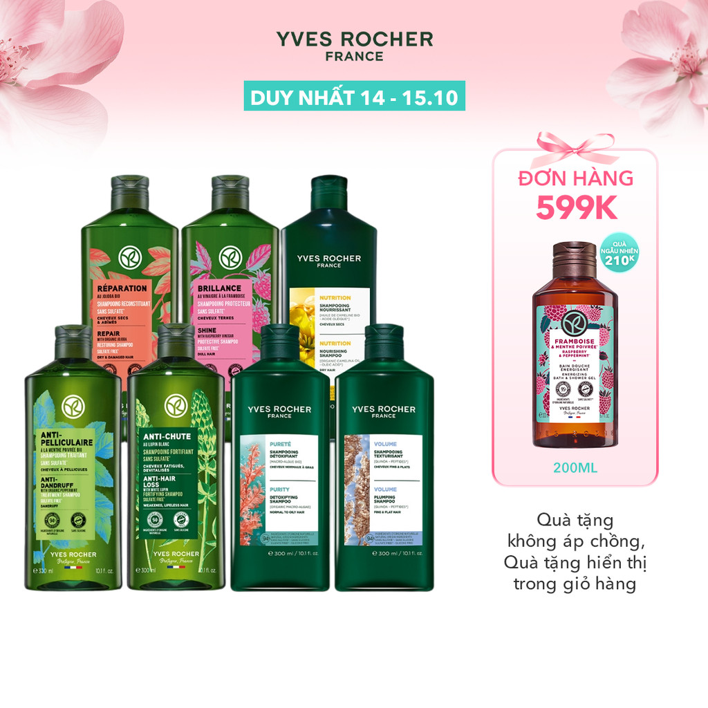 Dầu gội thiên nhiên Không Sulfate Không Silicone Yves Rocher Shampoo 300ml (nhiều phân loại)