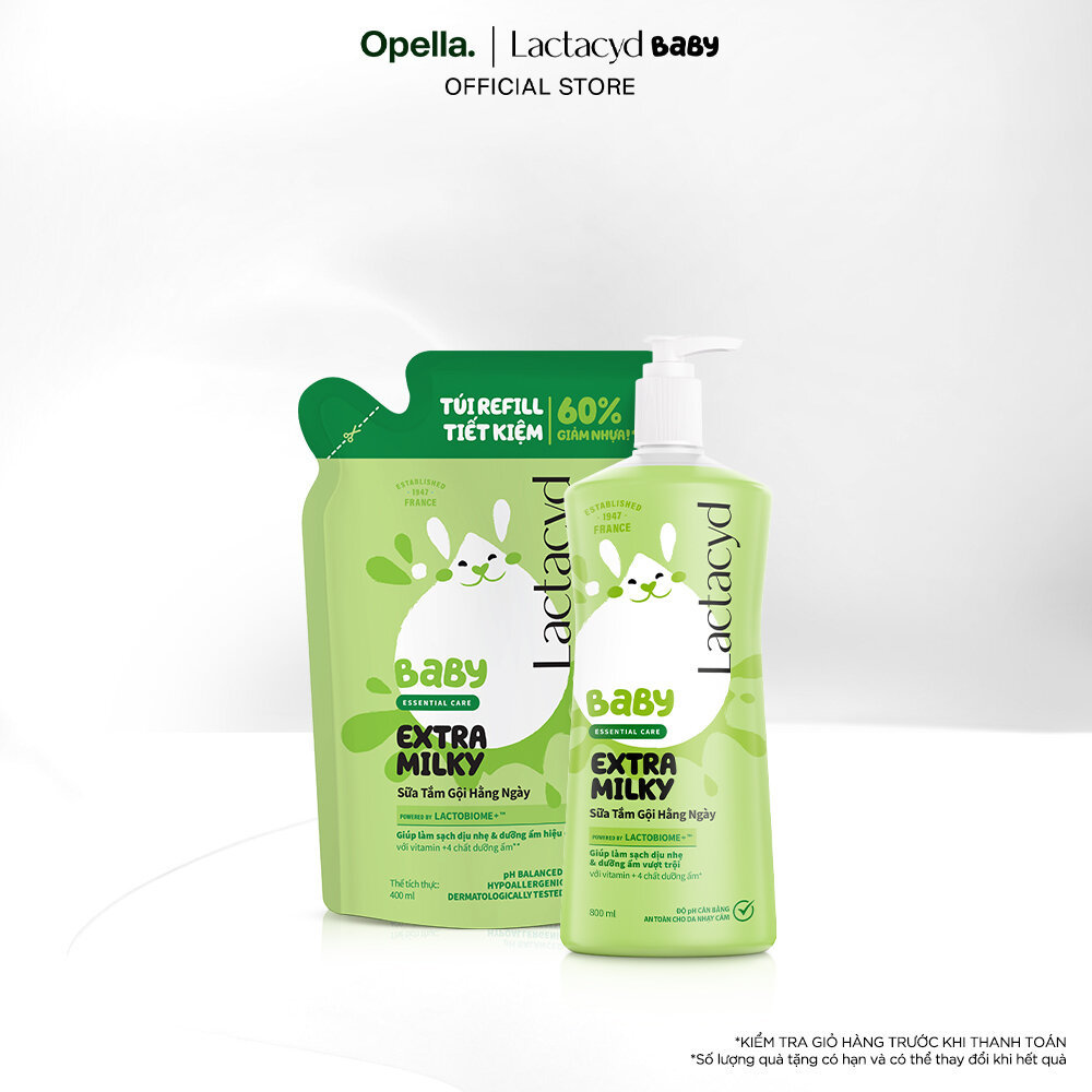 Bộ Túi Refill Lactacyd Baby Extra Milky 400ml + Lactacyd Baby Extra Milky 800ml