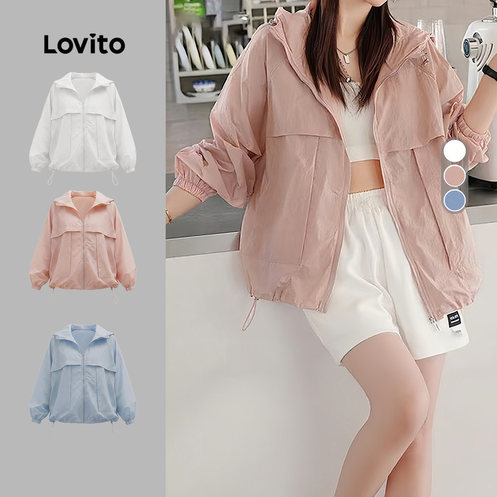 Lovito Áo khoác phong cách thường ngày chống nước đơn giản mùa xuân/hè màu hồng cho nữ LNA147007