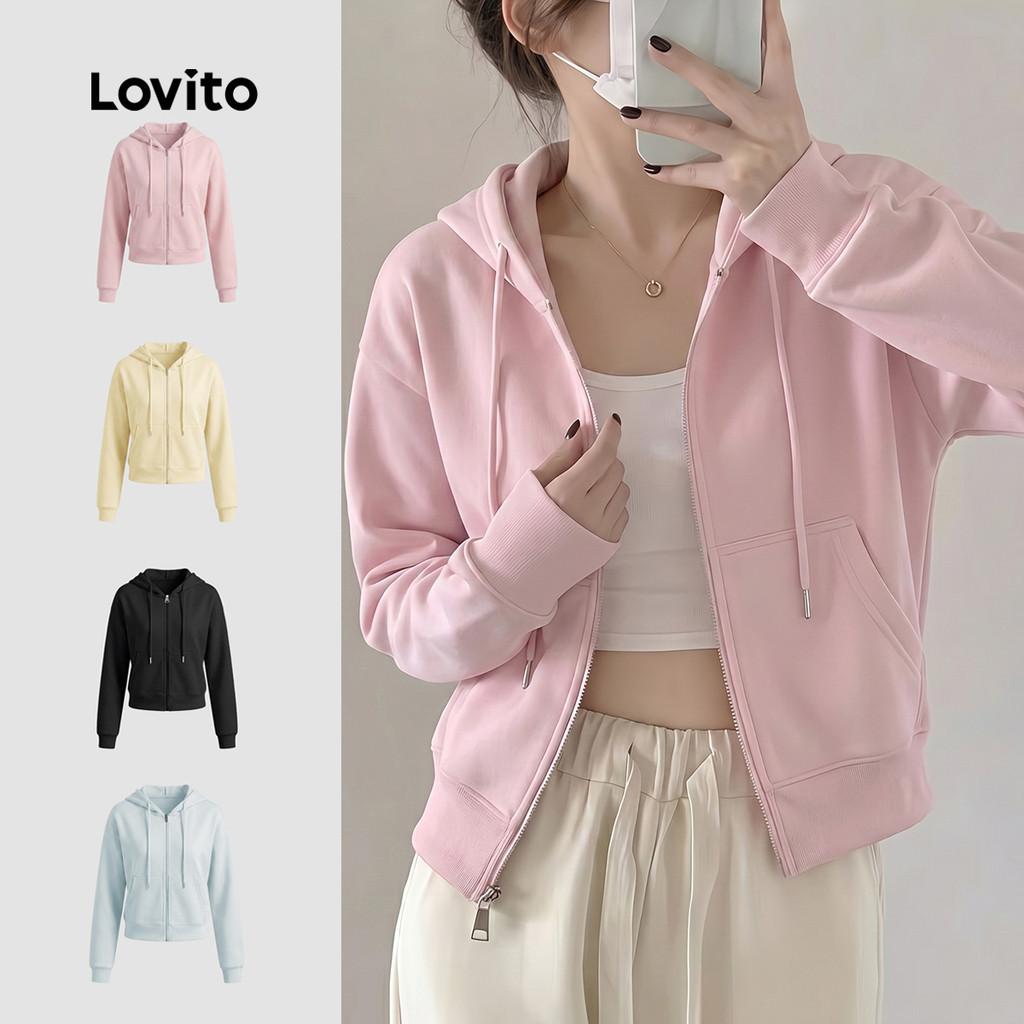Lovito Áo khoác phong cách thường ngày mùa thu/đông màu hồng cho nữ LNA148250