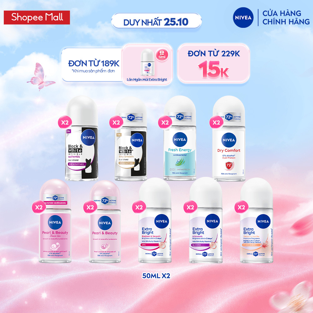 Combo 2 Khử Mùi NIVEA Dành Cho Nữ 50ml - Dưỡng Sáng/ Mờ Thâm/ Chống Ố Vàng Áo - Ngăn Mùi Đến 72H 81644/83747/83735/91816