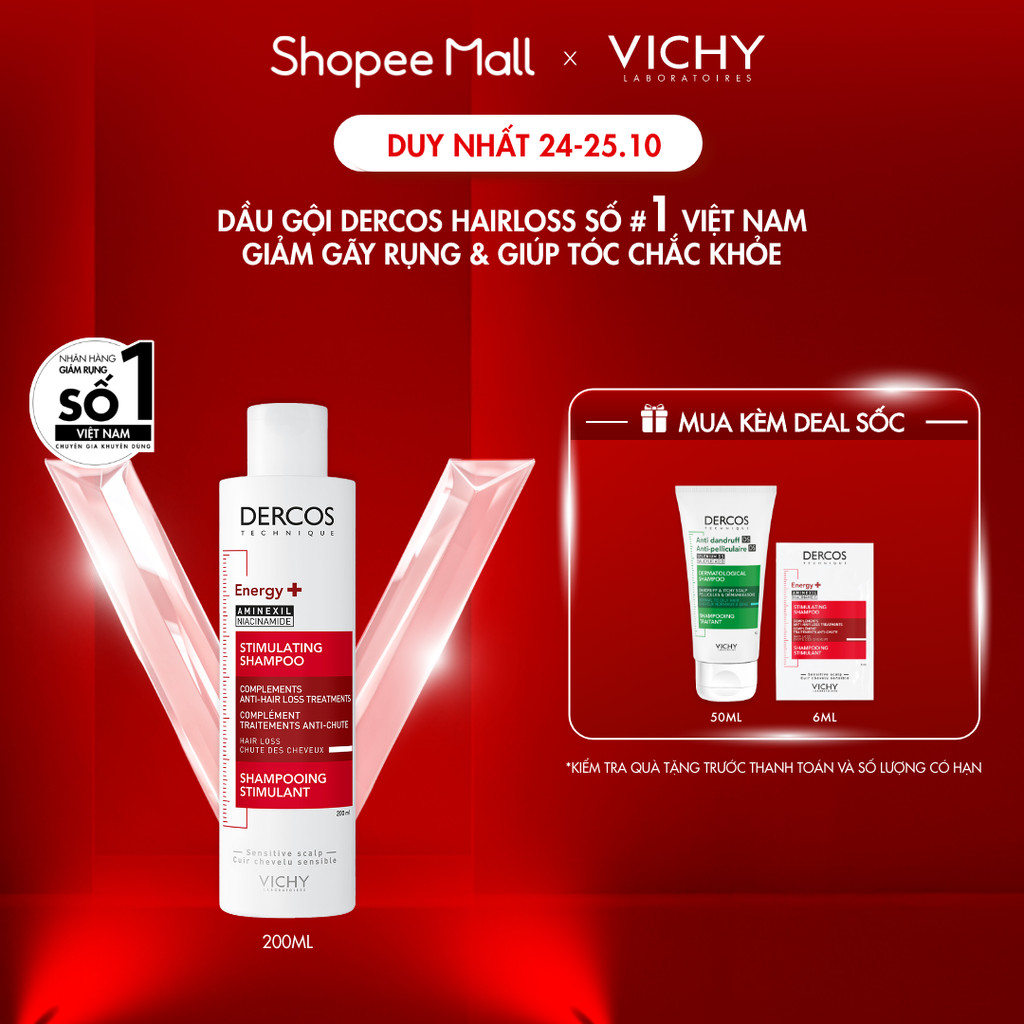 Dầu gội ngăn ngừa, giảm rụng tóc, giúp tóc chắc khỏe, dày dặn Vichy Dercos Hairloss SỐ 1 Việt Nam được khuyên dùng 200ml