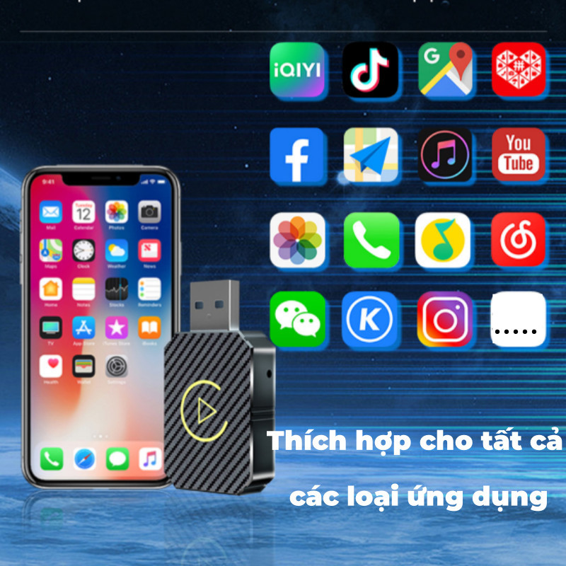 Bộ chuyển đổi CarPlay Kết nối giữa xe và thiết bị không dây Không cần cáp Cắm là chạy Kết nối ổn định