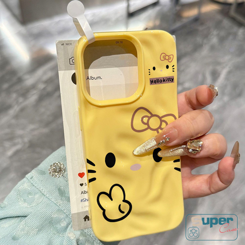Ốp Lưng Tương Thích Cho IPhone 15 11 13 16 12 14 Pro Max 7Plus 14 15 7 16 8 Plus 13 12 15 16 14 Pro SE 2020 Sáng Tạo Dễ Thương Hello Kitty Wave Ruffle Water Silicone Glossy Soft Cover