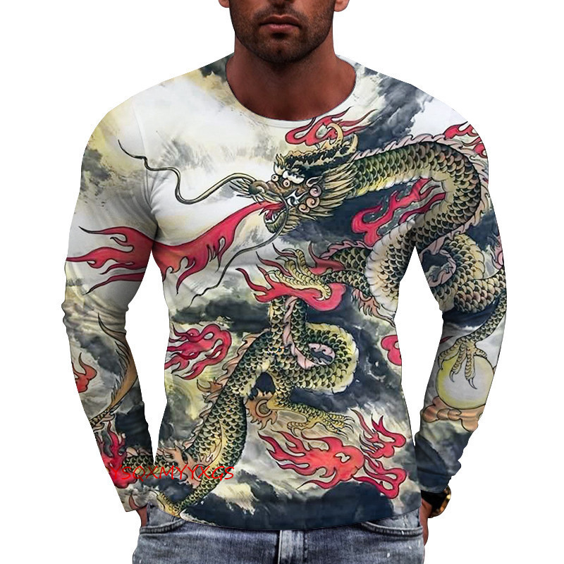 Áo Nam Tay Rồng In Hình 3D Cổ Tròn - Style Đường Phố Thời Thượng
