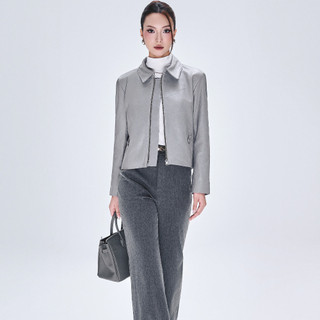 Áo da cừu nữ Collar crop suông nhẹ nhàng cao cấp FTTLeather tay khoá kéo không bong tróc nổ AN401C