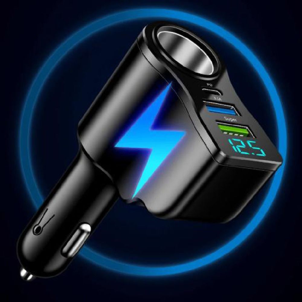 Tàu sạc nhanh ô tô 66W Sạc điện thoại 4 cổng Type C QC 3.0 Kèm màn hình LED Tương thích đa thiết bị Xe hơi Ford Toyota Hyundai