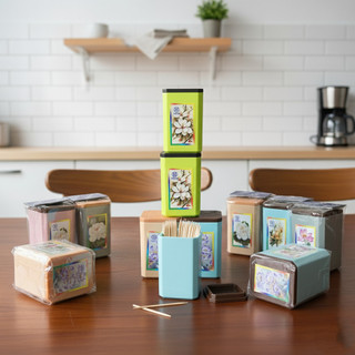 Hũ tăm vuông RICO – nắp đậy kín, nhiều màu pastel, họa tiết hoa sang trọng