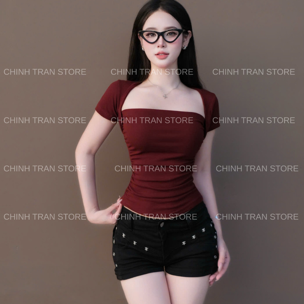 Áo Thun Nhún Eo Tay Ngắn Ôm Body Chất Thun Cotton Nhiều Màu