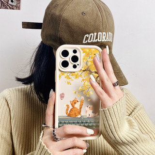 Ốp điện thoại hình mèo dưới cây bạch quả cho iPhone 17 / 16 / 15 Pro Max / 14 / 13 / 12 / 11 / Mini 7 / 8 Plus Xs X Ốp bảo vệ hình thang bằng silicon mềm chống sốc
