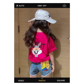 Áo thun cotton rộng mới cho bé gái thiết kế cổ tròn tay ngắn phù hợp cho bé gái