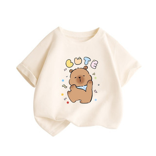 cậu bé100% Cotton  thời trang giản dị  Áo thun ngắn tay mềm mại thoải mái thoáng khí, áo capybara cho bé Unisex