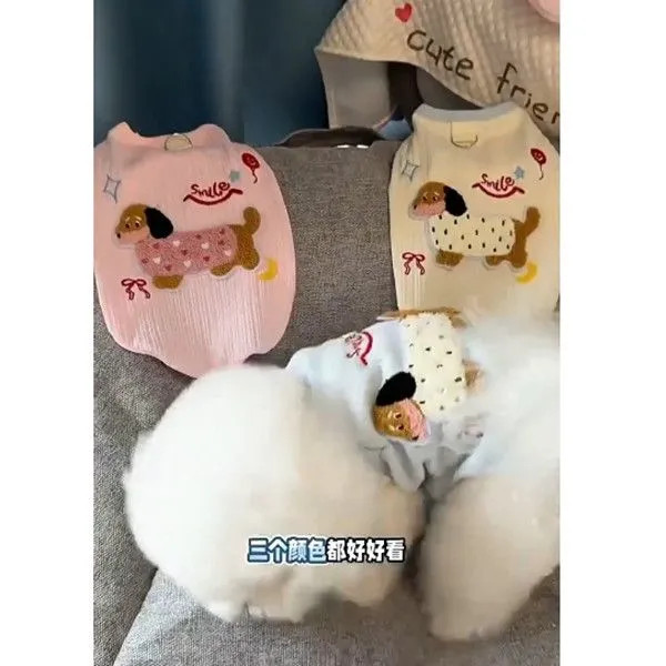 Quần áo thú cưng mùa xuân có áo kéo thêu Teddy Bichon Cat Puppy Quần áo quần áo thú cưng dễ thương