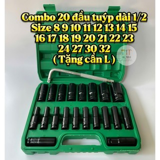 Combo 10 đầu tuýp Yeti đen 1/2 thép Chrome Vanadium cứng cáp size 8-24 và 8-32 vặn ốc đa năng ( Tặng cần siết L )