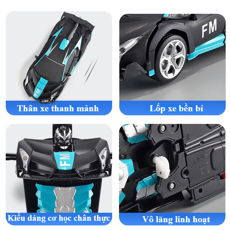 Xe Ô Tô Điều Khiển Từ Xa, Biến Hình Thành Robot, có đèn quay 360 độ, Tặng đầy đủ phụ kiện