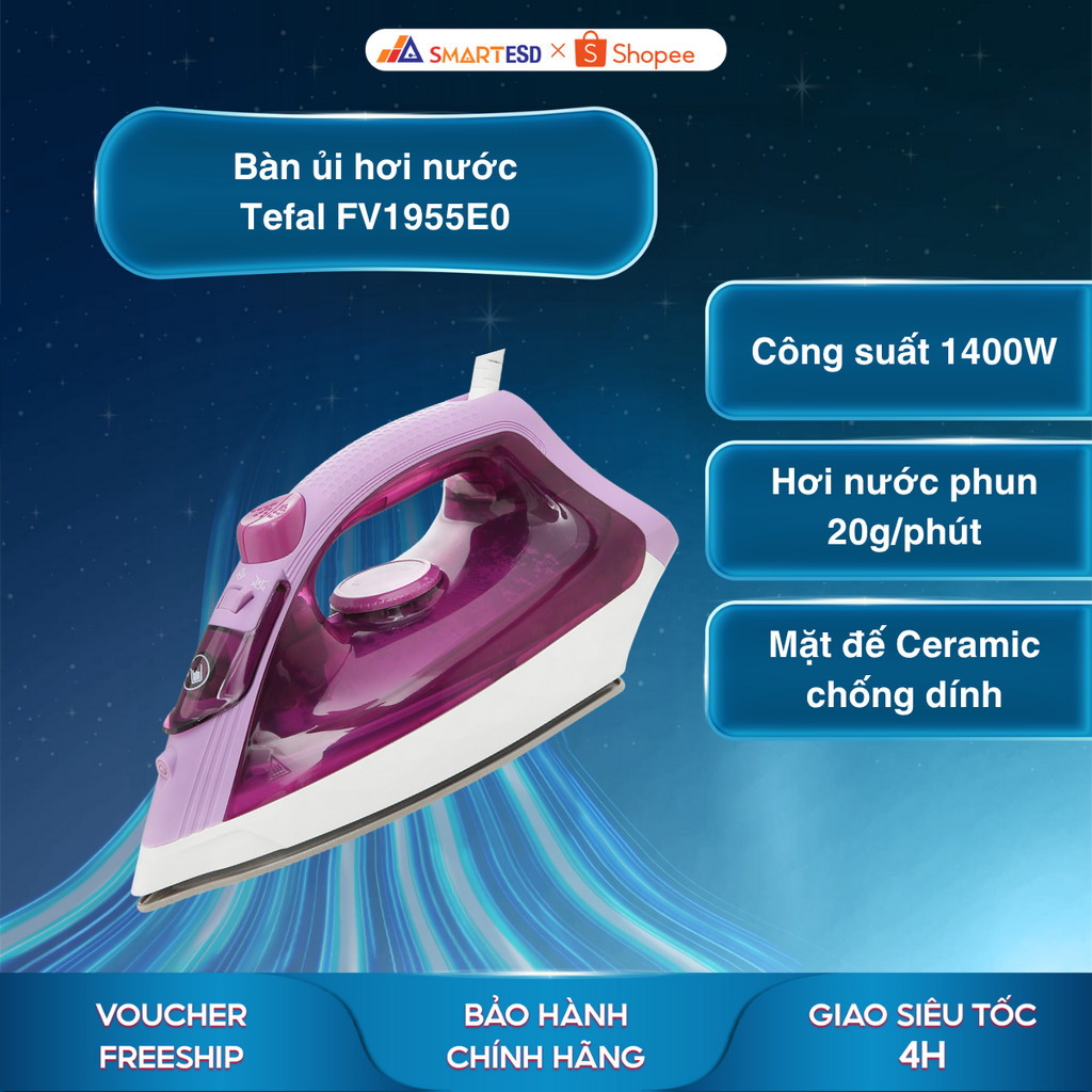 Bàn ủi hơi nước Tefal FV1955E0 - Công suất 1400W - Dung tích 220ml - Bảo hành chính hãng 24 tháng