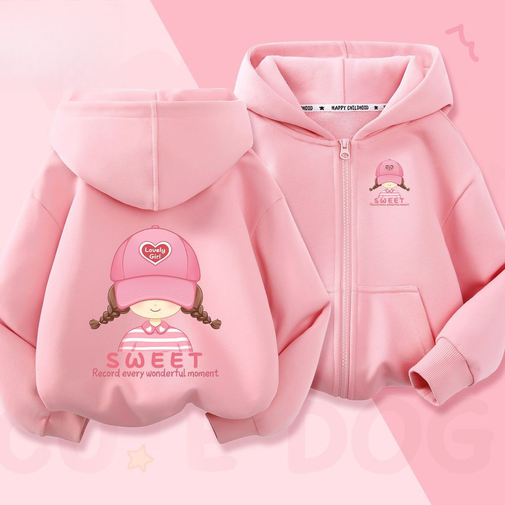 Bé Gái Hoạt Hình Zip Up Áo Khoác Xuân Thu Áo Khoác Thường Ngày In Hình Dễ Thương Áo Hợp Thời Trang Trẻ Em Trang Phục