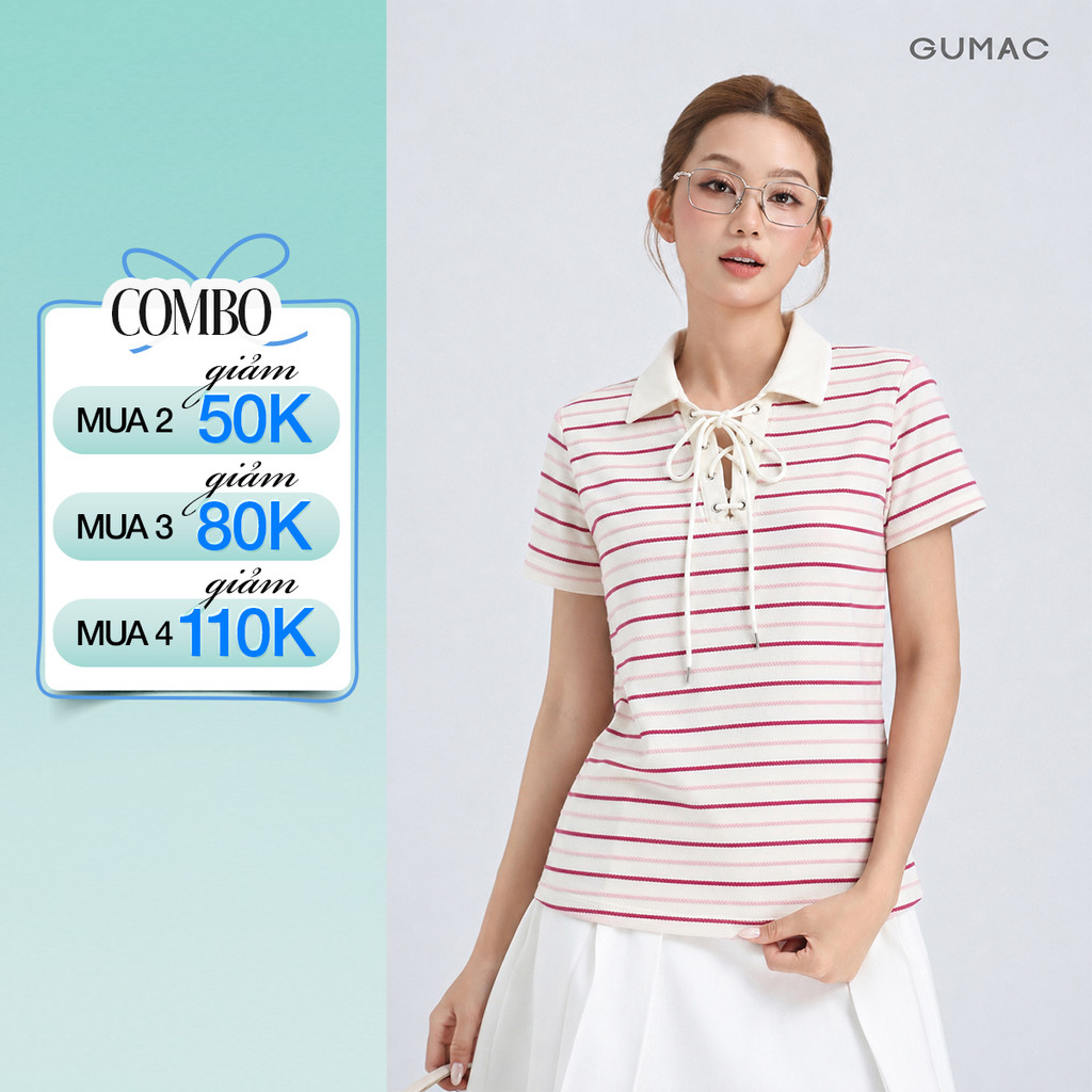 Áo Polo Nữ Gmorning - GUMAC Dây Đan Cách Điệu Cổ Trụ Mắt Cáo Kèm Dây Luồn Tạo Điểm Nhấn Hiện Đại YAPG05052