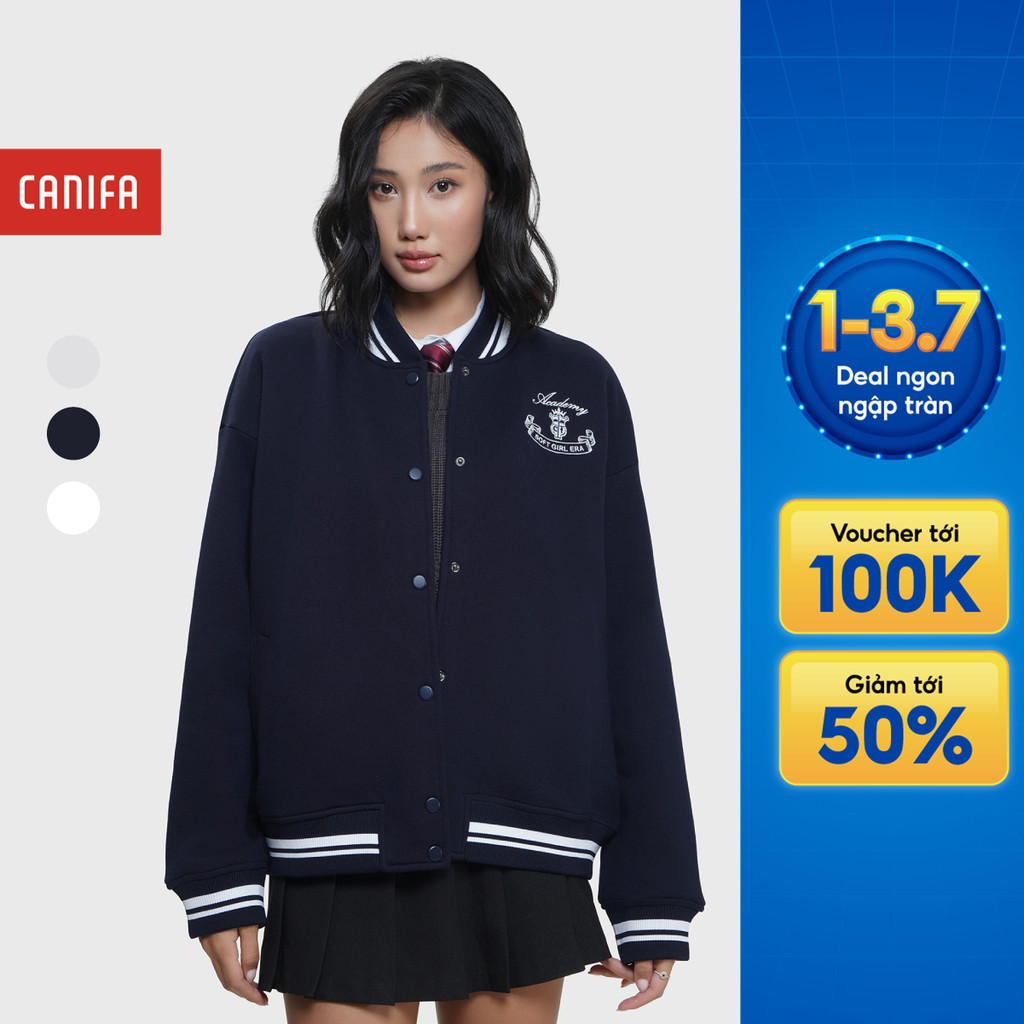 Áo khoác nỉ nữ CANIFA chất nỉ lót lông dài tay cổ lửng 6OT25C004