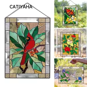 Bảng điều khiển cửa sổ màu CATIYAHA, có dây chuyền Mặt dây chuyền cửa sổ màu Acrylic, Thủ công sáng tạo Handmade phẳng treo bảng điều khiển chim màu Trang trí nhà cửa