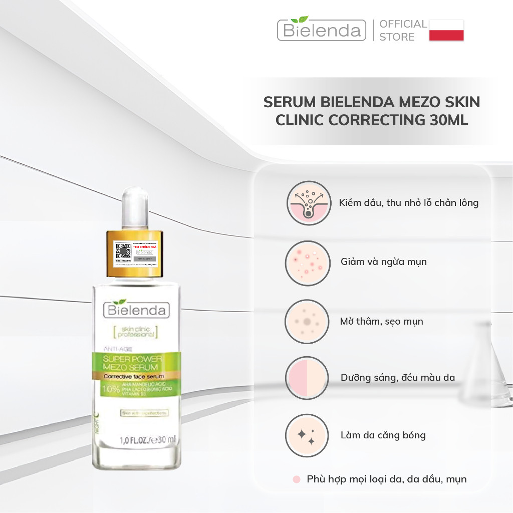 Serum Bielenda Mezo Skin Clinic Correcting hỗ trợ ngừa mụn, mờ thâm, căng bóng da 30ml