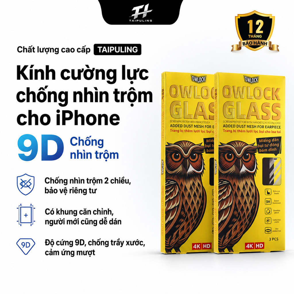 Kính cường lực chống nhìn trộm WLCK cho iPhone, kèm khung căn chỉnh, độ cứng 9D