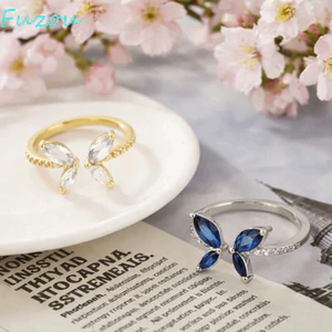 Nhẫn Bướm FUJIZOU Zircon, Nhẫn Mở Bướm Tinh Tế Sang Trọng Ánh Sáng, Nhẫn Pha Lê Sáng Có Thể Điều Chỉnh Hợp Thời Trang Mới Nhẫn Nữ Nữ