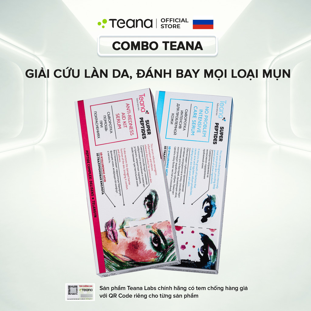 Combo Serum PEPTIDES TEANA Anti-redness & No problem giải cứu làn da, đánh bay mọi loại mụn 2ml (5 ống/10 ống)