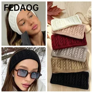 Băng đô ấm tai FEDAOG, Băng đô dệt kim dệt kim co giãn vừa vặn, họa tiết mềm mại bằng sợi Acrylic quấn đầu rộng thời tiết lạnh