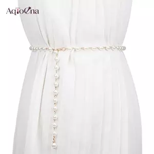 AqToCna Thắt Lưng Thời Trang Nữ Thiết Kế Sang Trọng Thắt Lưng Ngọc Trai Dây Thắt Lưng Trắng Dây Chuyền Ngọc Trai Phù Hợp Với Nữ AqToCna