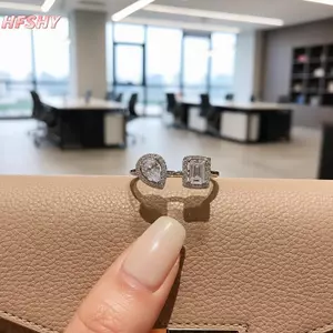 HFSHY Zircon Mở Nhẫn Thanh Lịch Vuông Giọt Nước Thiết Kế Nhẹ Phụ Kiện Thời Trang Cho Nữ Du Lịch Mặc VN