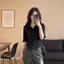 Áo sơ mi nữ tay màu đen có phong cách mới dáng rộng hẹp trông dễ thương hơn Áo sơ mi nữ đi lại hàng đầu
