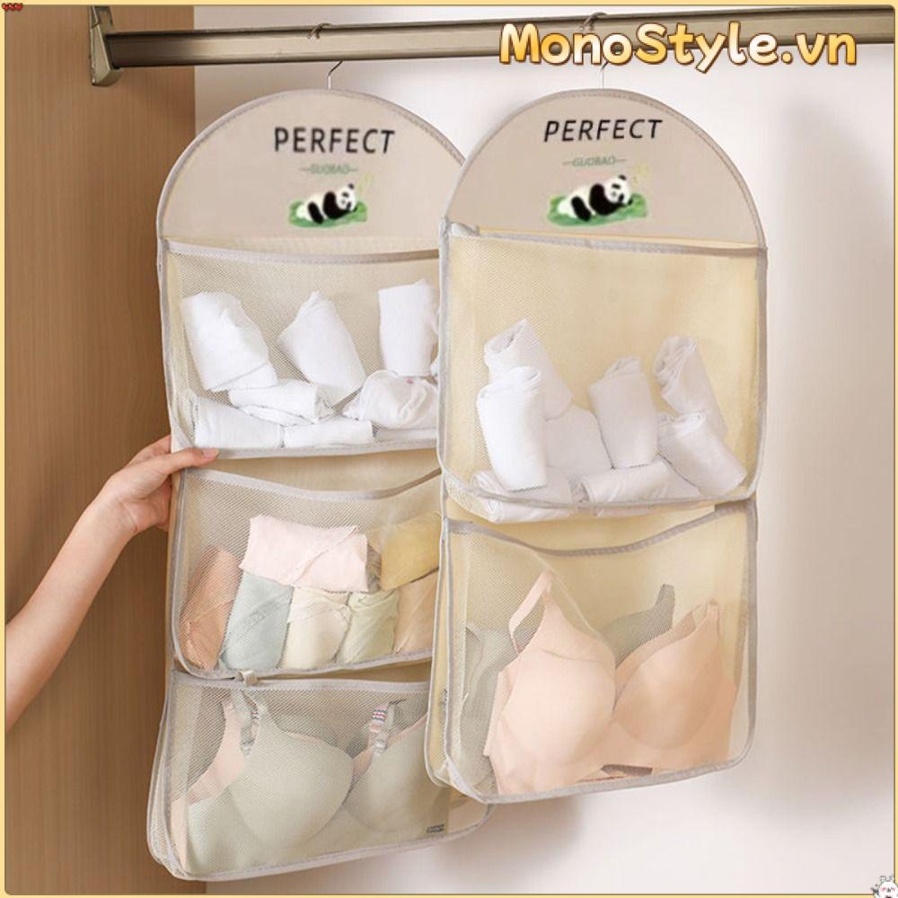 Túi đựng tất MONOSTYLE, Tiết kiệm không gian Tủ quần áo treo Túi lưới lưu trữ, Túi sắp xếp lưới gấu trúc dung lượng lớn nhiều lớp đa chức năng