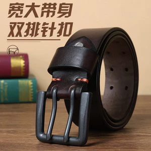 Thắt lưng nam da thật chính hãng phiên bản rộng 20516|Thắt lưng da bò dày lớp 1 4,3cm chiều rộng 4mm|Khóa chốt đôi hợp kim kẽm phù hợp với phong cách Retro|Quần áo lao động thông thường Thắt lưng nam dày dặn