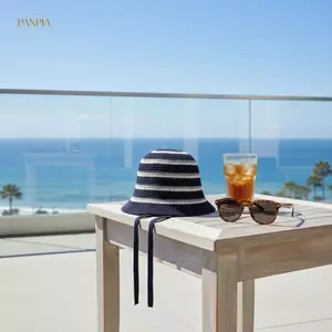 PNPIA- Mũ lưu vực sọc sẵn sàng đi biển mùa hè có thể gập lại với tấm che nắng dệt kim thoáng khí