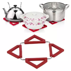 Tấm lót silicon Trivet Mat Giá đỡ nồi bằng thép không gỉ Đế lót ly chống trượt Tấm cách nhiệt Bát Thảm có thể gập lại Tấm lót bàn Bộ đồ ăn Placemat cho chảo Bát màu đỏ