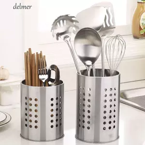 Lồng Đũa Inox DELMER, Giỏ Đũa Tròn Bạc, Thiết Thực Treo Thoát Nước Rỗng Bộ Đồ Ăn Ống Bảo Quản Nĩa
