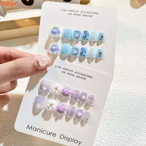 THEGIRL8B Trẻ Em Móng Tay Giả, Thỏ Full Cover Móng Tay Nghệ Thuật Đầu Trẻ Em Hoạt Hình Móng Tay Giả, Gấu Hoa Kawaii Đồ Dùng Làm Móng Tay Trẻ Em Giả Mở Rộng Móng Tay Đồ Chơi Trẻ Em
