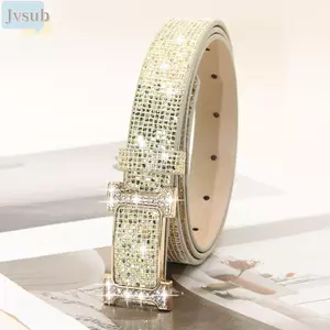 Thắt lưng da PU JVSUB, Thắt lưng kim cương giả lấp lánh thiết kế thương hiệu sang trọng Bling Bling Bling, Thắt lưng khóa trượt đa năng lấp lánh cổ điển dành cho nữ