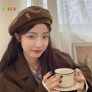 < Honeyba > Phong Cách Hàn Quốc Thanh Lịch Mùa Đông Dễ Thương Gấu Chắc Chắn Mũ Len Họa Sĩ Mũ Nồi Mũ Đẹp