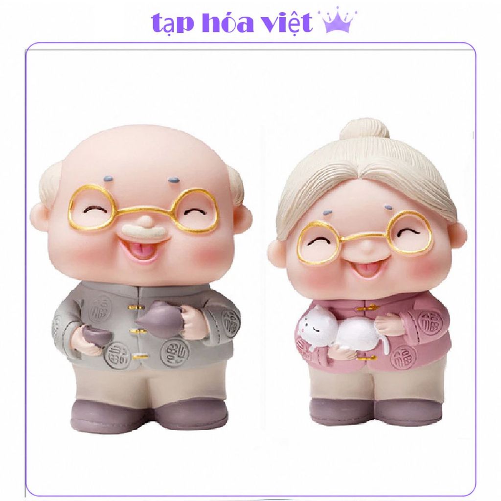 ( 5 NGƯỜI ) TƯỢNG ÔNG BÀ trang trí bánh sinh nhật, tượng ông bà cụ trang trí tiểu cảnh