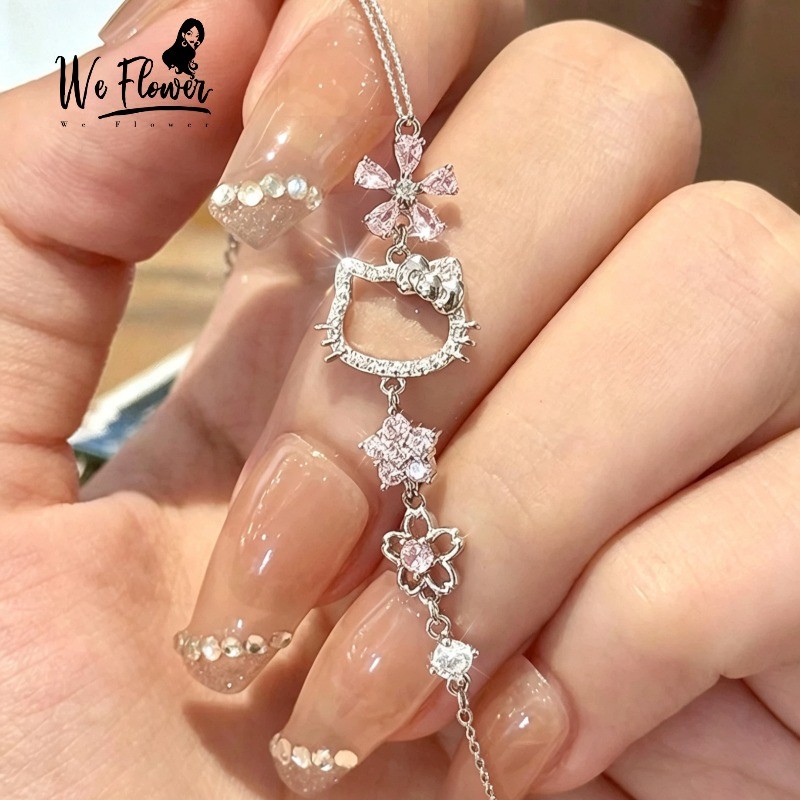 WeFlower Vòng tay mèo Kitty pha lê sakura hồng dễ thương, thời trang hàng ngày cho bé gái