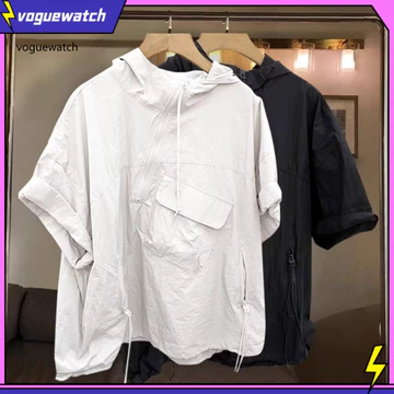 Áo Hoodie nam có dây kéo VOG Áo Hoodie nam mùa hè Hop dạo phố – Áo có dây kéo ngắn tay dáng rộng vừa vặn có dây đeo Túi nắp màu trơn Áo sơ mi dự tiệc câu lạc bộ cho Đông Nam Á