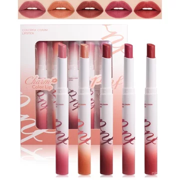 Bộ Son Môi Mờ-5 Màu Sắc Son Tint Stain, Bút Son Môi Bút Màu, Son Bóng Màu Ruby Đỏ Khỏa Thân Màu Nâu Đậm Mận Son Môi Màu Bền Đẹp 24 giờ Labiales Mate Chống Thấm Nước, Gif Trang Điểm
