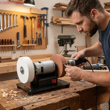 Máy chà nhám nhỏ bằng điện CODECOVED, Máy mài băng ghế Mini tốc độ có thể điều chỉnh bánh xe kép, Máy mài mài cơ sở chắc chắn Máy mài điện điều khiển bằng động cơ Máy mài kim loại