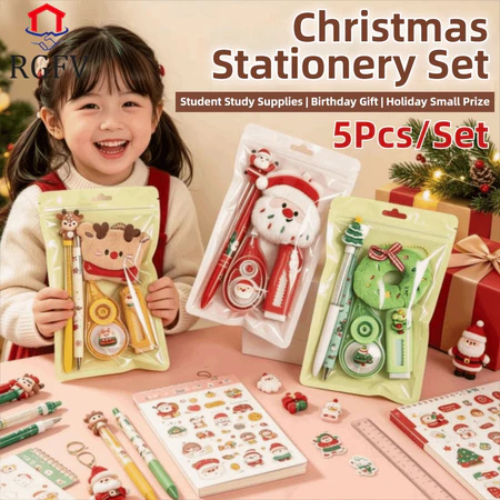 RGFV 5 Cái / bộ Bộ Văn Phòng Phẩm Giáng Sinh, Đồ Dùng Viết Trường Hoạt Hình 5 Trong 1, Bộ Dụng Cụ Học Sinh Thiết Thực Trở Lại Trường Bút Gel Văn Phòng Văn Phòng Phẩm Trường Học Đồ Dùng Văn Phòng