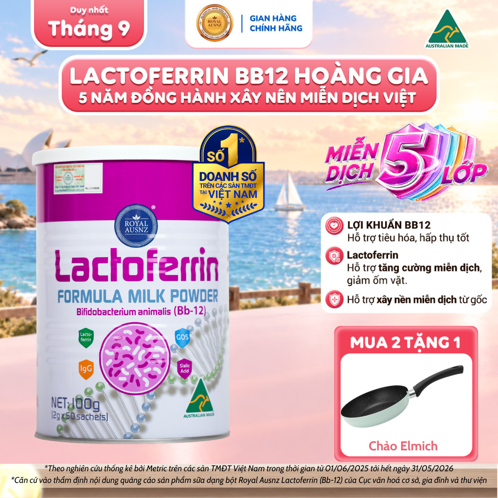 Lactoferrin Hoàng Gia ROYAL AUSNZ Lactoferrin Hồng BB12, Hỗ Trợ Tăng Đề Kháng, Miễn Dịch Cho Bé Hộp 100g