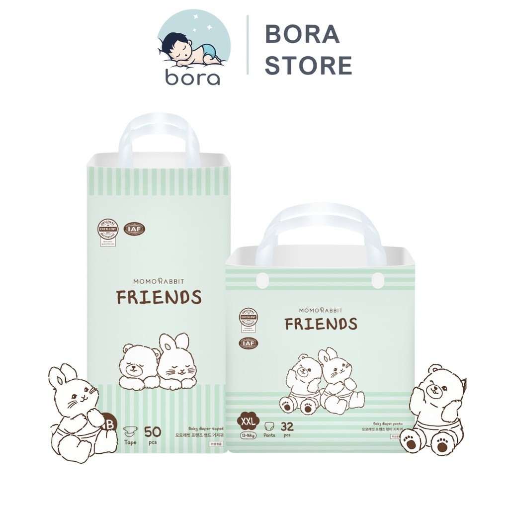 [4 bịch] Bỉm Momo Rabbit Friends chống tràn hiệu quả thấm hút nhanh mỏng nhẹ dễ chịu cho bé