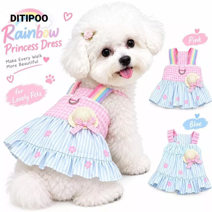 DITIPOO Pet Sundress, Đầm cho chó mèo không tay thoáng khí, Mũ thoải mái màu hồng dễ thương Trang phục cho chó mèo Đồ dùng cho thú cưng