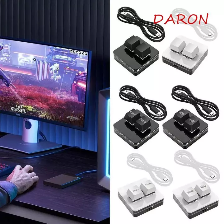 DARON Tùy Chỉnh Mini 2 Phím Bàn Phím, Bàn Phím Mini Copy Dán Bàn Phím, Phụ Kiện Bàn Phím Chiếu Sáng Giao Diện Type-c Chìa Khóa Cơ 2 Phím Trò Chơi Bàn Phím Mini